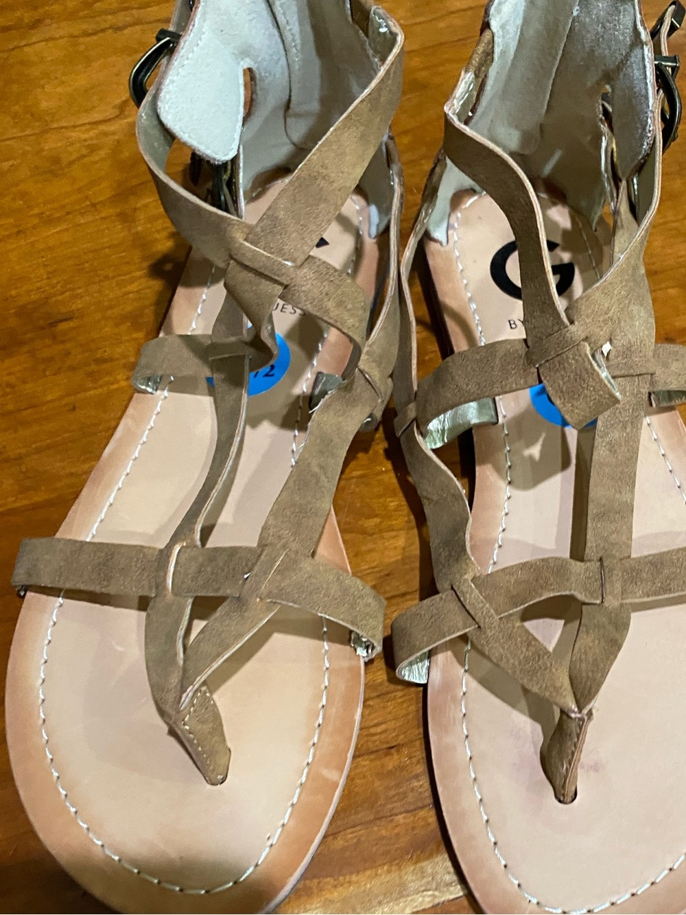 G by Guess Suede Strappy Sandals in Tan